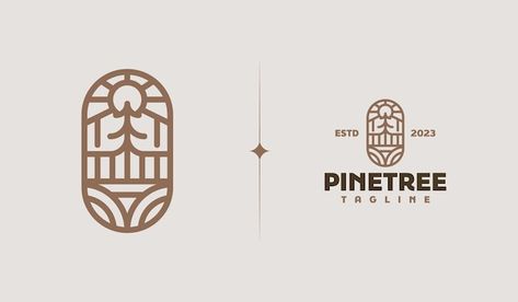 Vector pine tree monoline logo template ... | Premium Vector #Freepik #vector #pine-logo #garden-icon #park-icon #landscape-icon Pine Cone Logo, Pinecone Logo, Legal Branding, Pine Logo, Pine Tree Logo, Tree Icons, Monoline Logo, Logo Garden, Super Club