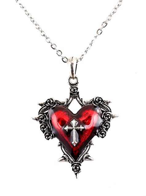 Gothic Heart, Heart Pendent, Gothic Cross, Gothic Crosses, Silver Link Chain, Hearts And Roses, Steampunk Necklace, Gothic Necklace, Sacred Heart