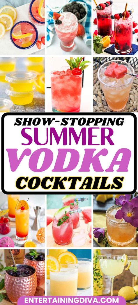 Show-stopping Summer Vodka Cocktails Fun Cocktails With Vodka, Poolside Cocktails Summer, Mixed Cocktail Recipes, Birthday Drinks Alcohol, Summer Party Drinks, Fun Cocktail Recipes, Summer Vodka Drinks, Alcoholic Drinks Vodka, Fresh Summer Cocktails