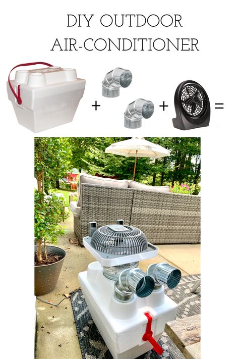 Summer Tutorial: How to Create an Inexpensive Outdoor Air-Conditioner Diy Swamp Cooler, Pvc Towel Rack, Frozen Water Balloons, Summer Life Hacks, Diy Ac, Diy Air Conditioner, Outdoor Air Conditioner, Outdoor Hacks, Patio Entertaining