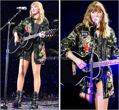 THE ORIGINAL TAYLOR SWIFT FASHION BLOG Taylor Swift Style Questions || Site Navigation for mobile... Reputation Jacket, Taylor Swift Green, Reputation Tour, Taylor Swift Reputation, Diy Jacket, All About Taylor Swift, Taylor Swift Outfits, Taylor Swift Concert, Custom Jacket