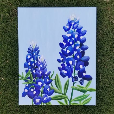 Blue Bonnet Painting Easy, Painted Blue Bonnets, Field Of Blue Bonnets, Blue Bonnets Painting, Bluebonnet Painting Easy, Easy Blue Canvas Painting, Blue Bonnet Painting, Bluebonnets Painting, Bluebonnet Pictures