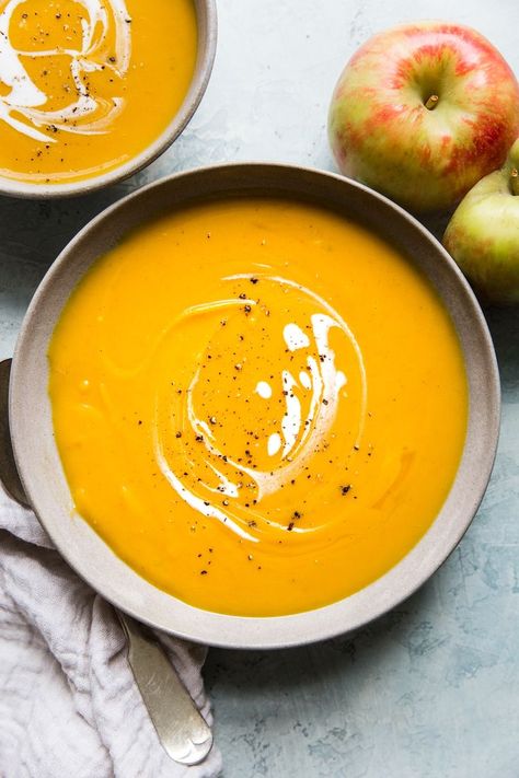 Slow- Cooker Butternut Squash Soup with Apples by The Modern Proper Butternut Squash Soup With Apples, Soup With Apples, Autumn Soups, Best Butternut Squash Recipe, Best Butternut Squash Soup, Modern Homemaker, Fall Slow Cooker Recipes, Vegan Butternut Squash Soup, Fall Crockpot