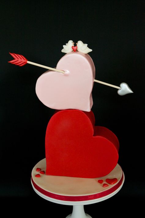 Stacked Hearts Valentines Cakes And Cupcakes, Rodjendanske Torte, Heart Shaped Cake, Gravity Defying Cake, Gravity Cake, Heart Cakes, Shaped Cake, Valentines Day Cakes, Valentines Day Desserts