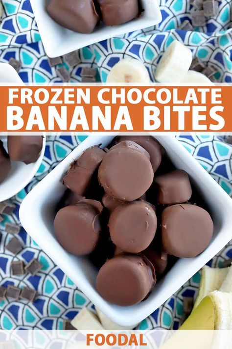 Chocolate Banana Bites, Frozen Banana Recipes, Frozen Chocolate Bananas, Midnight Cravings, Chocolate Covered Bananas, Frozen Banana Bites, Banana Bites, Dessert Bites, Snack Craving