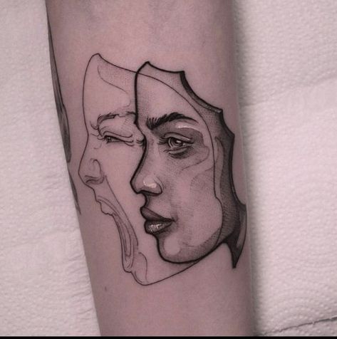 Two Faced Tattoo Ideas, 2 Face Tattoo Mask, رسم كاريكاتير, Special Tattoos, Muster Tattoos, Mask Tattoo, Moon Drawing, Tattoo Outline, Two Faces