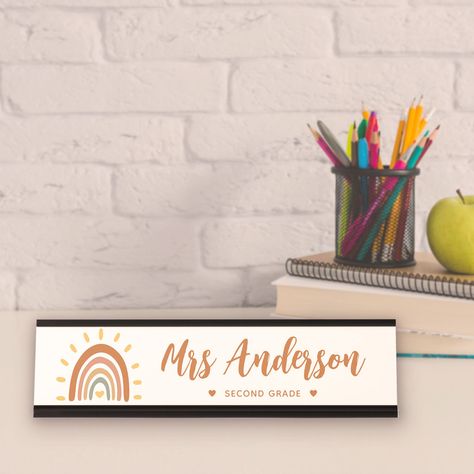 Rainbow Teacher Appreciation, Teacher's Desk, Unique Teachers Gift, Cute Teacher Gifts, Teacher Birthday, Desk Name Plate, Sun Design, Desk Name Plates, Personalized Teacher Gifts