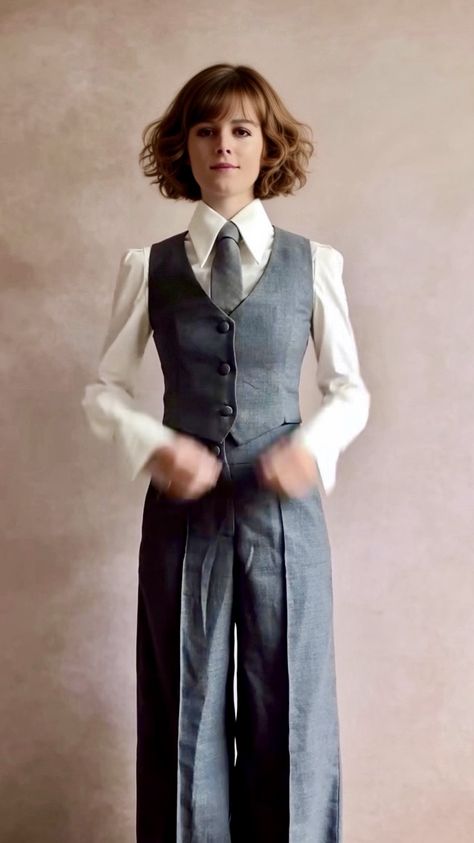 Nonbinary Fashion Formal, Women In Menswear, Writer Fashion, Women In Mens Suits, Nonbinary Wedding Outfit, Womens Suit Vest, Gender Neutral Outfits, Androgynous Women, Grad Outfits