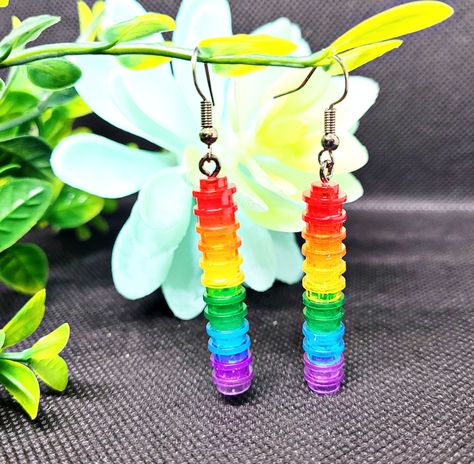 Long Transparent brick PRIDE Earrings Clear Rainbow Large - LGBTQIA and ally gift, lego type earrings, rainbow earrings, unique earrings by MiddleMerch on Etsy Lego Earrings, Vibrant Accessories, Culture Jewelry, Lego Jewelry, Pride Earrings, Love And Acceptance, Earring Hook, Rainbow Earrings, Free Earrings