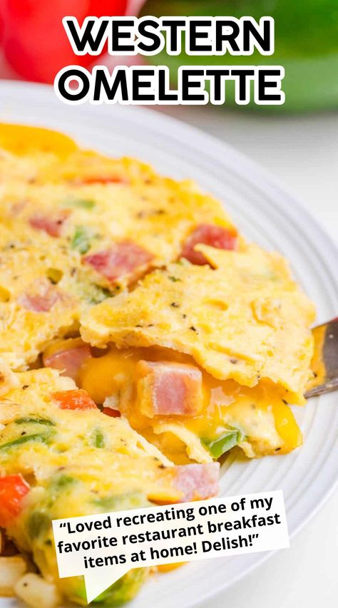 Learn to make the perfect, fluffy 3-egg western omelette made with ham, cheese, and sautéed veggies. Perfect for breakfast, brunch, lunch or a quick dinner! Ihop Omelette Recipes Copycat, How To Make A Fluffy Omelette, Western Omlet Recipes, Ham And Cheese Omelette Easy, How To Make An Omelette Easy, Ham Omelette Recipes, Omlet Breakfast Ideas, How To Make Omelettes, Omlete Recipe Omelettes