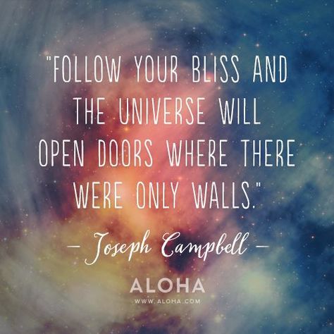 Follow your bliss and the universe will open doors where there were only walls. Joseph Campbell Quotes, Follow Your Bliss, Joseph Campbell, Open Doors, Yoga Quotes, A Quote, Please Wait, Positive Thoughts, Beautiful Quotes