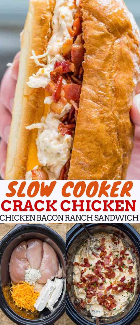 Slow Cooker Chicken Bacon Ranch, Ranch Sandwich, Chicken Bacon Ranch Sandwich, Beef Barbecue, Chicken Barbecue, Pot Recipes Healthy, Pot Recipes Easy, Recipes Beef, Crockpot Recipes Beef