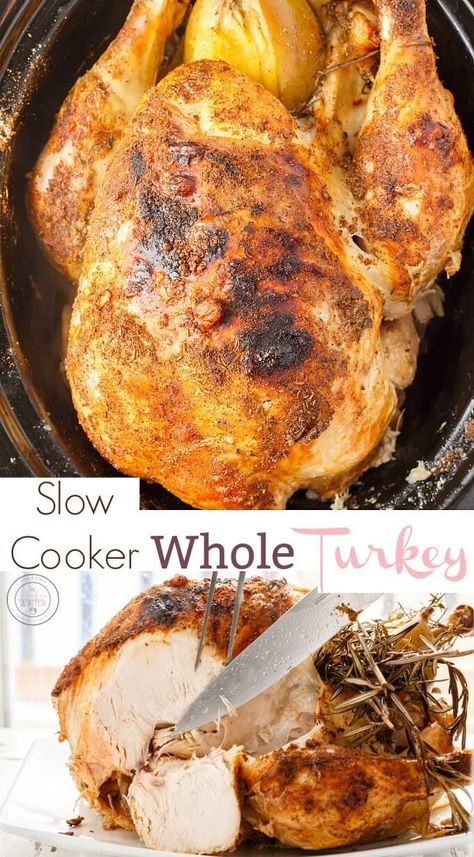 Slow Cooker Whole Turkey | #sponsored | Lacking oven space this Thanksgiving? Try making your whole turkey in the slow cooker instead! Finish off by broiling so you can achieve a crispy skin. Super simple Thanksgiving turkey recipe for beginner cooks, gluten-free, and dairy-free friendly! #Thanksgiving #slowcooker #turkey #glutenfree Slow Cooker Whole Turkey, Thanksgiving Turkey Recipe, Whole Turkey Recipes, Simple Thanksgiving, Crockpot Turkey, Slow Cooker Turkey, Whole Turkey, Turkey Recipes Thanksgiving, Cooking For Beginners