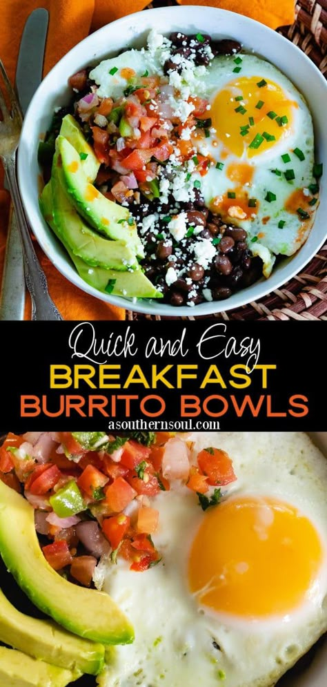 Breakfast Burrito Bowls (Quick And Easy) Breakfast Bowls Recipe Healthy, Breakfast Bowls Protein, Colorful Breakfast Ideas, Hot Weather Breakfast Ideas, Breakfast Avocado Ideas, Breakfast Bowls Ideas, Breakfast Recipes With Avocado, E2m Breakfast Recipes, Mexican Breakfast Bowl