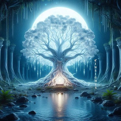 Dnd Encounters, Elven Tree, Fantasy Tree, Fairy Wallpaper, Magical Tree, Fantasy Props, Spiritual Artwork, Moon Garden, Fantasy Setting