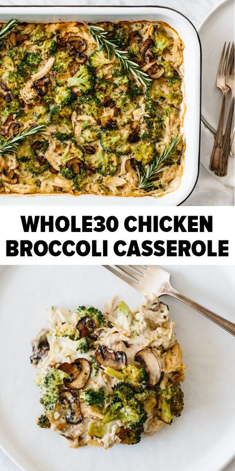 Recipe With Shredded Chicken, Whole30 Casserole, Paleo Casserole Recipes, Mushrooms And Broccoli, Paleo Casserole, Paleo Menu, Vegan Alfredo Sauce, Vegan Alfredo, Whole30 Chicken