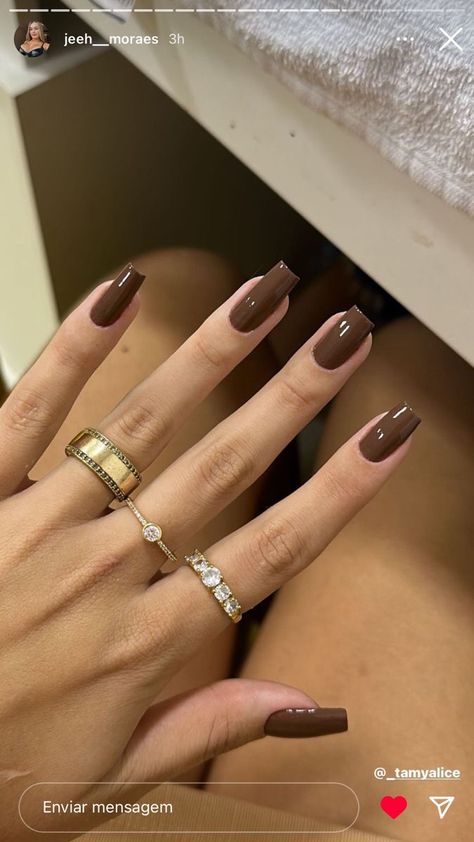 Short Brown Square Nails, Autumn Nails Ideas 2024, Brown Manicure Ideas, Brown Gel X Nails, Elegant Nails Brown, Square Brown Nails, Elegant Brown Nails, Classy Brown Nails, Brown Square Nails