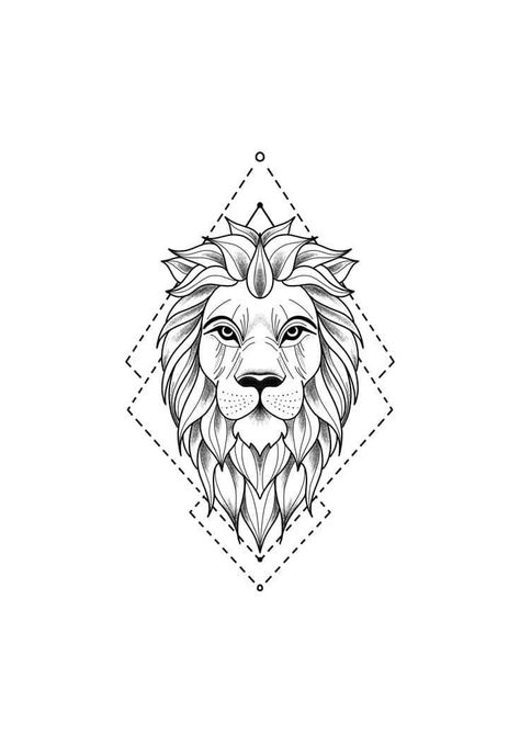 Lion Tattoo Drawing, Geometric Lion Tattoo, Lioness Tattoo, Geometric Lion, Lion Head Tattoos, Kunst Tattoos, Lion Drawing, Men Tattoos, Lion Tattoo Design