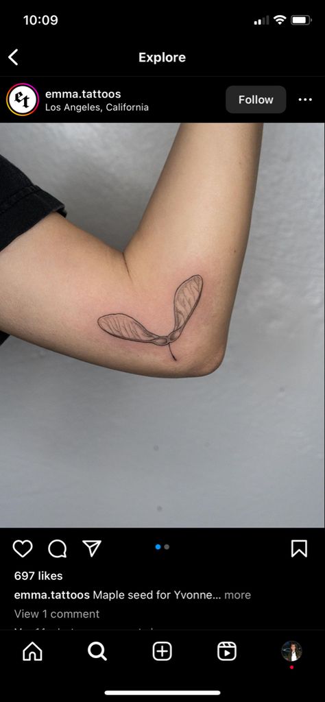 Maple Seed Tattoo Meaning, Maple Tree Seed Tattoo, Maple Syrup Tattoo, Samara Tattoo, Maple Seed Tattoo, Maple Tree Tattoo, Seed Tattoo, Maple Tree Tattoos, Maple Tree Seeds