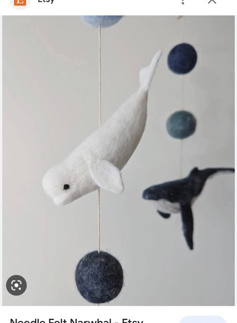 Needle Felted Narwhal, Felted Whale, Whale Mobile, Whale Nursery, Felted Crochet, Pastel Birthday, Birthday Garland, Felt Pictures, Felt Mobile