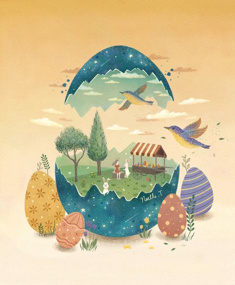 Easter Poster Design, Moonlit Garden, Easter Drawings, Easter Poster, Watercolour Ideas, Easter Illustration, Simple Artwork, Pretty Wallpapers Tumblr, Easter Garden