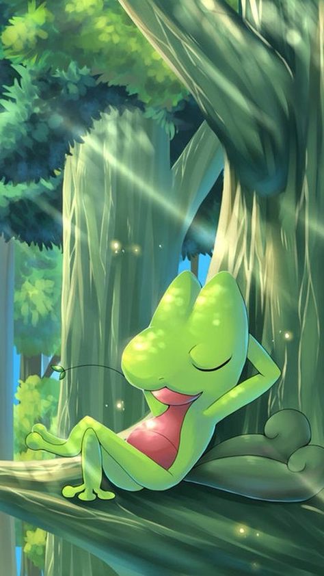 It's Treecko, the Grass-type Starter Pokemon of Hoenn. Pokemon Sceptile Wallpaper, Pokemon Grass Type Wallpaper, Pokemon Digital Art, Pokemon Grass Type, Minimal Iphone Wallpaper, Grass Pokemon, Gen 3 Pokemon, Deviantart Pokemon, Grass Type Pokemon