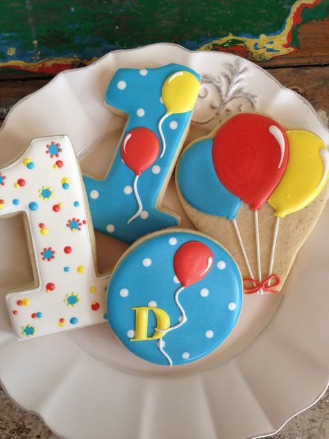 Letter Cookies, Kids Cookies, First Birthday Cookies, Balloon Cookies, Cookies Decoradas, 2 Cake, Cookie Bouquet, Pretty Cookies, Baby Cookies