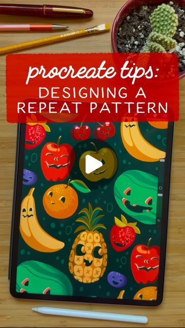 alissandra seelaus | lettering on Instagram: "here’s a step-by-step guide to the diamond-shaped repeat method i’ve been using in my patterns, like my recent piece for the #scaryandsweet2024 prompt “frights & fruits” - it’s really good if you have trouble envisioning how the repeat will look when you use a more traditional split quarters approach (or if you don’t have illustrator 😉) do you have questions? ask away! as always, this is @procreate on my 12.9” ipad pro 💕

🍍start with a diamond shape in a square canvas - this is a 5400px square and i used the quadrant symmetry tool to make sure it’s exactly right

🍊 sketch your images, then add flat color and finally, texture/details as needed - use as many layers as necessary

🍉 make a flattened copy of these layers and mark the 4 corners Sketch Prompts, Square Canvas, Flat Color, Diamond Shaped, Diamond Shape, Repeating Patterns, Step Guide, Ipad Pro, Your Image