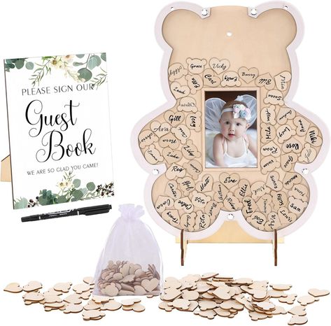 Amazon.com: Yoption Bear Guest Book with Photo Frame and Wood Bear Heart Cutouts, Baby Shower Sign in Guest Book Alternative for Baby Shower Gender Reveal Parties Wedding Birthday Keepsake, 13.6 x 11.5 Inch : Home & Kitchen Baby Shower Guest Book Alternative, Photo Frame Decoration, We Can Bearly Wait, Rustic Party, Bearly Wait, Birthday Keepsakes, Baby Shower Sign, Guest Book Alternative, Baby Shower Guest Book