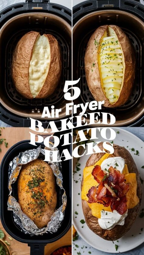 5 Air Fryer Baked Potato Hacks That Will Blow Your Mind (and Taste Buds)! Large Baked Potatoes In Air Fryer, How To Bake A Potato In The Air Fryer, Baked Potatoes In The Air Fryer Oven, Crispy Baked Potatoes In Air Fryer, Best Air Fryer Baked Potatoes, Airfryer Baked Potato Recipe, Air Fryer Baked Potato Recipes, Baked Potatoes In The Air Fryer, Air Fry Baked Potato