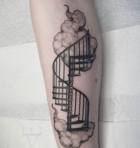 Stairway to Heaven, done by @evils | www.otziapp.com Spiral Staircase Tattoo, Stairway Tattoo, Staircase Tattoo, Stairway To Heaven Tattoo, Heaven Tattoo, Heaven Tattoos, Realistic Tattoo, Cute Little Tattoos, B Tattoo