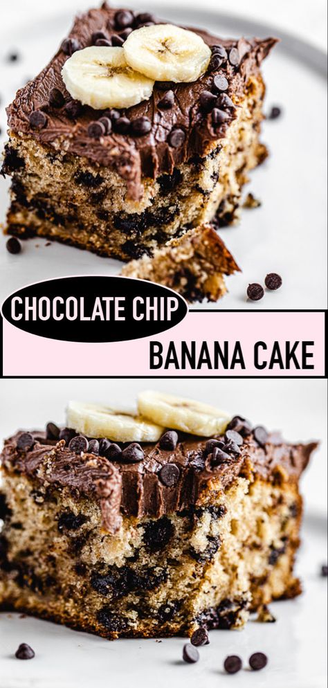 Banana Bread Recipe With Cream Cheese, Simple Sheet Cake, Banana Chocolate Chip Cake, Chocolate Chip Cake Recipe, Desserts With Chocolate Chips, Banana Split Cake, Chocolate Banana Cake, Chocolate Cream Cheese Frosting, Fabulous Cakes