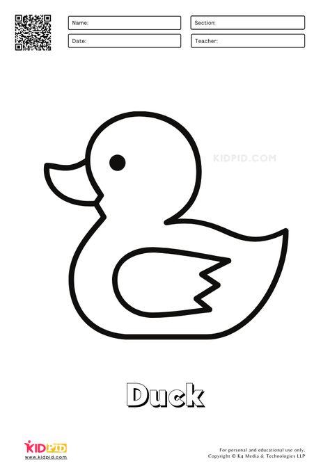 Farm Animal Coloring Printable Worksheets Duck Drawing Of Duck, Easy Farm Animal Drawings, Animals Easy Drawing, Duck Printable, Duck Drawing Simple, Duck Easy Drawing, Duck Template, Animals Drawing Easy, Easy Duck Drawing