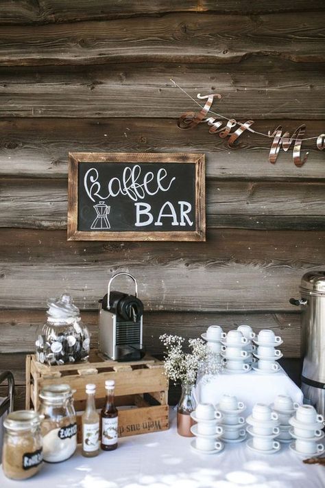 Coffee Bar Wedding, Country Wedding Reception, Outdoor Country Wedding, Rustic Barn Wedding, Wedding Bar, Wedding Food, Backyard Wedding, Wedding Tips, Country Wedding