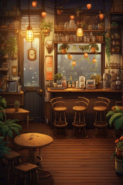 Jazz Relaxing Cafe Cafe Digital Art, Surf Restaurant, Coffee Shop Illustration, Animated House, Relaxing Cafe, Nook Cafe, Natural Cafe, Cafe Background, Small House Model