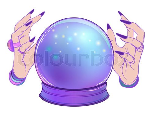 Crystal Ball Tattoo, Female Alien, Cute Vector Illustration, Alien Hand, Ball Drawing, Cute Vector, Nail Logo, Gothic Design, Halloween Embroidery