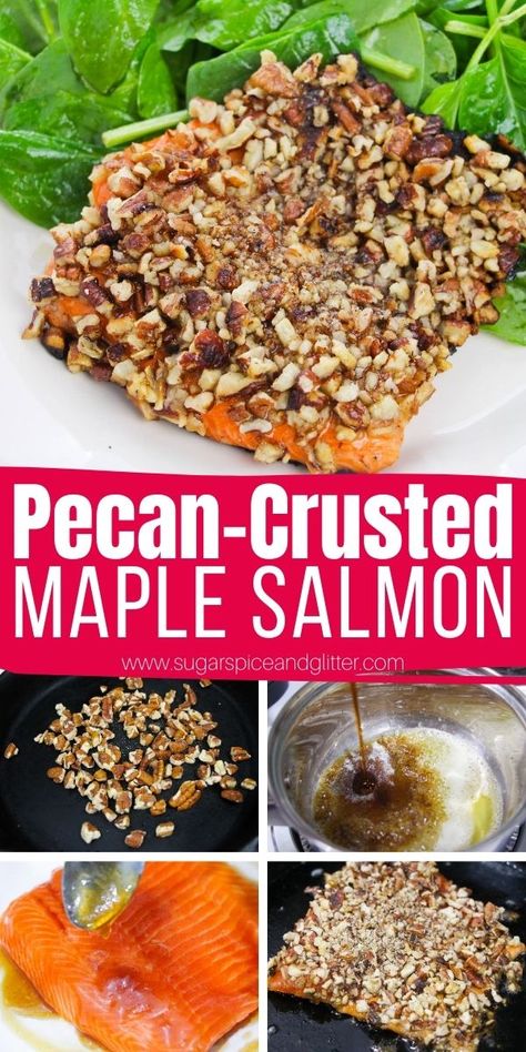 Crusted Salmon Recipes Baked, Almond Crusted Salmon, Pecan Crusted Salmon, Salmon Recipes Oven, Crusted Salmon Recipes, Maple Salmon, Maple Glazed Salmon, Friends Recipes, Seafood Recipe