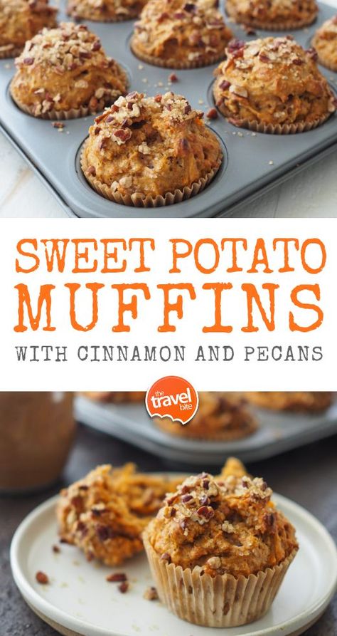 Farm Snacks, Discipline Plan, Sweet Potato Muffin Recipe, Baking Scones, Muffins Breakfast, Potato Muffins, Thanksgiving Breakfast, Pecan Topping, Sweet Potato Muffins