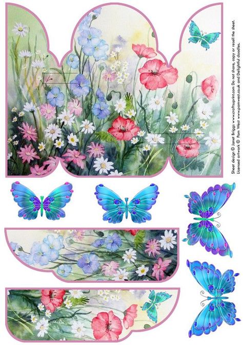 Birthday Card Photo, Decoupage Images, Decoupage Printables, 3d Sheets, A Field Of Flowers, Free Vintage Printables, Gatefold Cards, Image Paper, Butterflies And Flowers