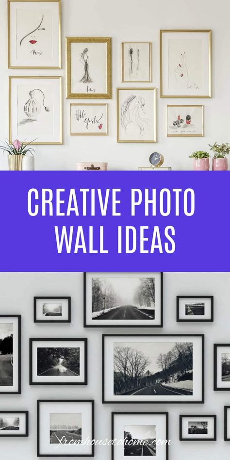 creative photo wall ideas Wall Portrait Ideas Layout, How To Hang Pictures On Wall Layout, Creative Photo Wall, Wall Of Pictures, Photo Arrangements On Wall, Photo Wall Ideas, Picture Walls, Big Artwork, Gallery Wall Ideas