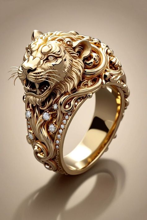 Gold Tiger Ring Tiger Ring Men, Gents Gold Ring, Tiger Jewelry, Tiger Ring, Gold Tiger, Jewelry King, Mens Rings Fashion, Gold Bridal Jewellery Sets, Animal Rings