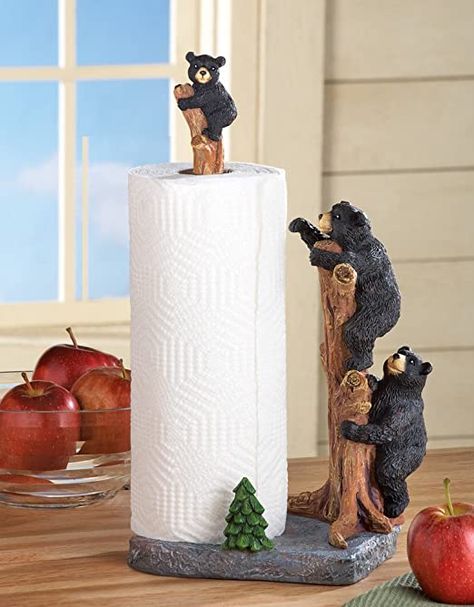 Amazon.com: Collections Etc Northwoods Bears Paper Towel Holder : Home & Kitchen Unique Paper Towel Holder, Simplified Home, Kitchen Towel Holder, Black Forest Decor, Dremel Wood Carving, Bear Cub, Baby Room Design, Collections Etc, Clay Art Projects