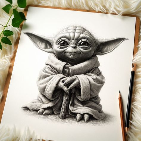 Star Wars Art Drawings Sketch, R2d2 Drawing, Baby Yoda Tattoo, Yoda Tattoo, Baby Joda, Star Wars Painting, Female Sleeve, Star Wars Tattoo, Art Drawings Sketches Creative