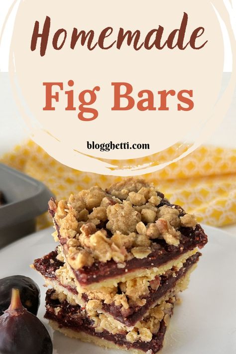 You'll love these Homemade Fig Bars for a sweet treat! They're made with a buttery crust, a homemade spiced fig filling, and a crumble topping with oats and pecans. Crumble Topping With Oats, Spring Sweets, Homemade Fig Jam, Dried Fig Recipes, Fig Dessert, Yummy Bars, Fig Butter, Spring Recipes Dessert, Friends Recipes