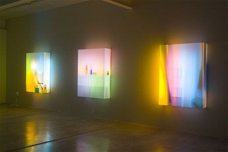 Light Box Installation, Lightbox Art Installation, Layered Glass Painting, Light Box Art, Lightbox Design, Light Exhibition, Lightbox Art, Wooden Lights, Fluorescent Light Covers