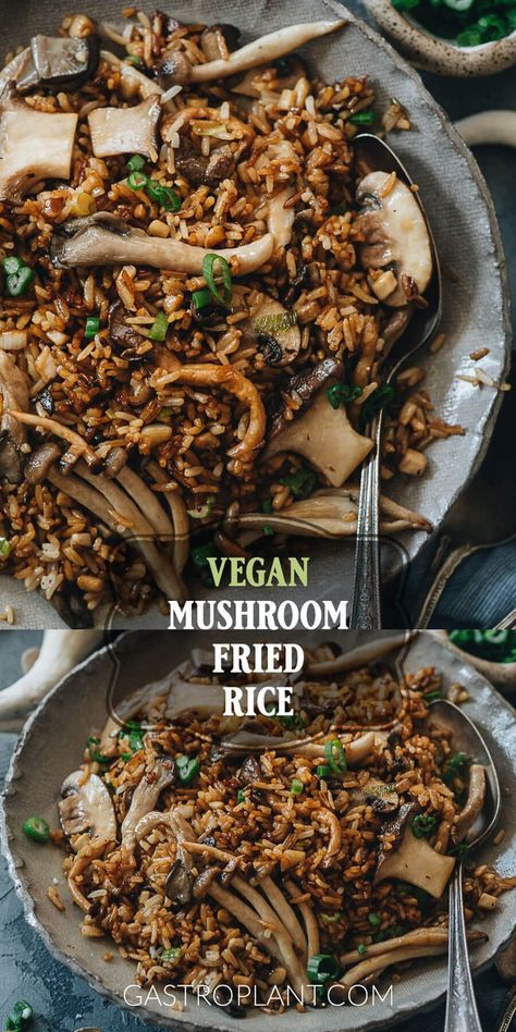 Mushroom Recipes Vegan, Mushroom Fried Rice, Resep Vegan, Mushroom Dish, Vegan Rice, Steam Veggies, Vegan Mushroom, Vegan Main Dishes, Vegan Dinner Recipes