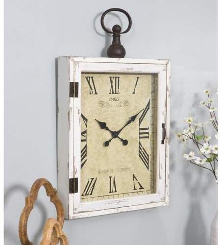 One Allium Way Ba Farmhouse Wall Clock - This french country inspired wall clock will add charm to your decor.  #ad #wallclock Country Vintage Decor, French Country Vintage, Distressed White Wood, Farmhouse Decor Wall, Farmhouse Wall Clock, White Wood Wall, White Box Frame, White Clocks, Vintage French Country