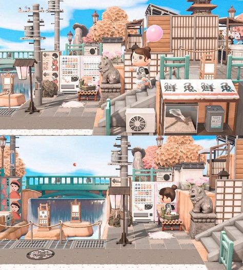 Japanese Entrance, Urban Ideas, Urban Island, Japanese Town, City Island, Animal Crossing Guide, Animal Crossing Wild World, Island 2, New Animal Crossing