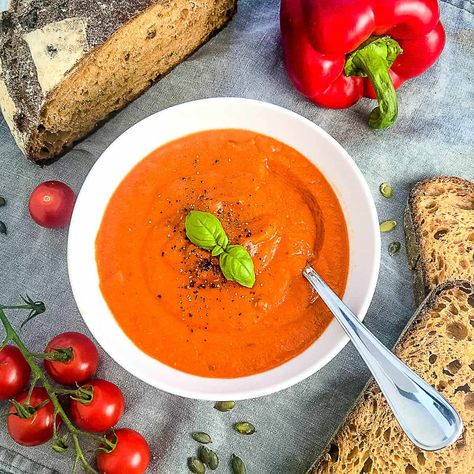 Red Pepper Lentil Soup, Red Pepper And Lentil Soup, Roasted Red Pepper And Lentil Soup, Vegan Recepies, Roasted Red Pepper Soup, Red Pepper Soup, Orzo Soup, French Lentils, Vegan Roast