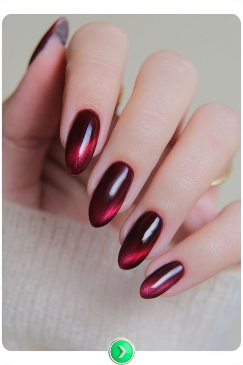 Burgundy cat-eye nails with a shimmering finish. These deep, luxurious tones bring sophistication to December nail ideas while adding a modern, trendy twist. December Nail Ideas, December Style, Chic Nail Designs, Latest Nail Designs, December Nails, Eye Nails, Burgundy Nails, Cat Eye Nails, Xmas Nails